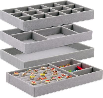 Velvet 4-Pack Stackable Jewelry Organizer Trays for Drawer