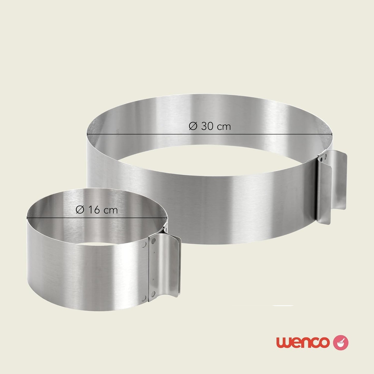wenco Cake Ring Adjustable 16-30 cm, 8 cm High Stainless Steel Cake Ring, Baking Accessories for Cakes, Heat Resistant up to 180 °C, Rustproof, Silver, Dishwasher Safe