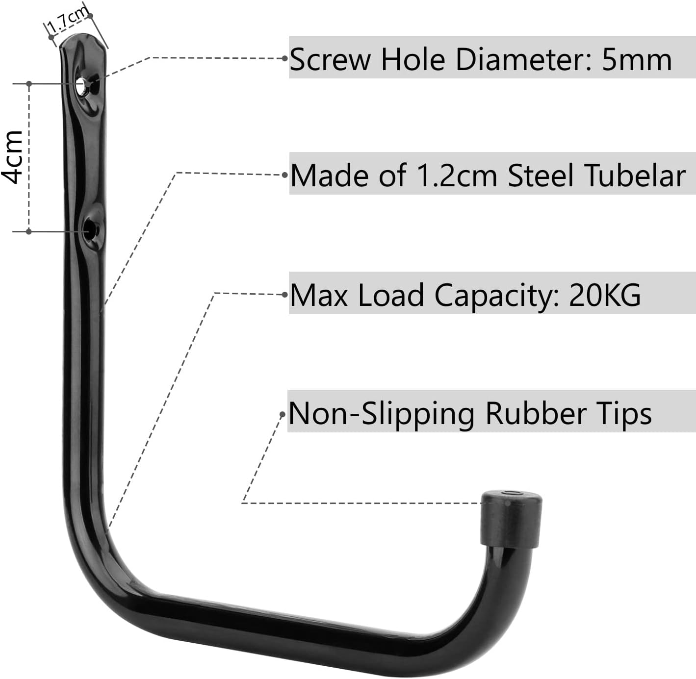 Heavy-Duty Steel Garage Wall Hooks 17cm J-Shaped Storage Hangers