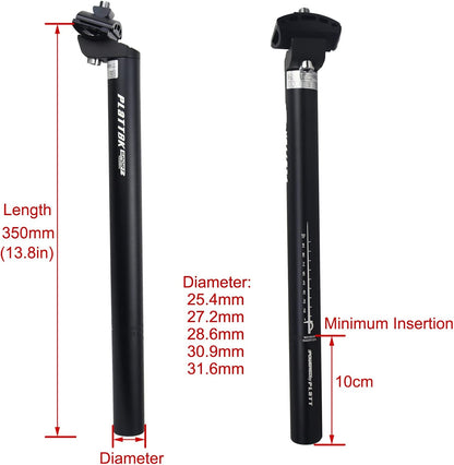 PLATTBK 350mm Aluminum Alloy Bike Seat Post – Multi-Size Black