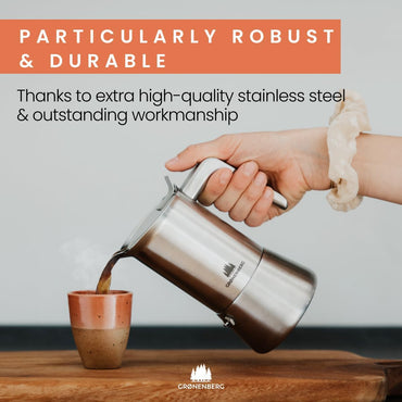 Groenenberg Stainless Steel 6-Cup Moka Pot Espresso Maker – Induction Safe