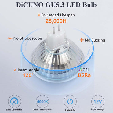 DiCUNO 5W MR16 LED Bulb 6000K Daylight White GU5.3 10-Pack