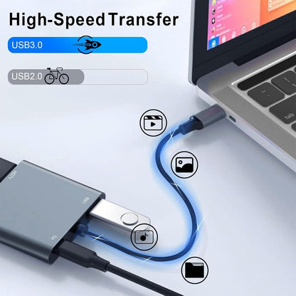 Luonanava USB-C auf Dual HDMI Adapter 4K@60Hz 4-in-1 Hub mit 100W PD und USB 3.0 Grau