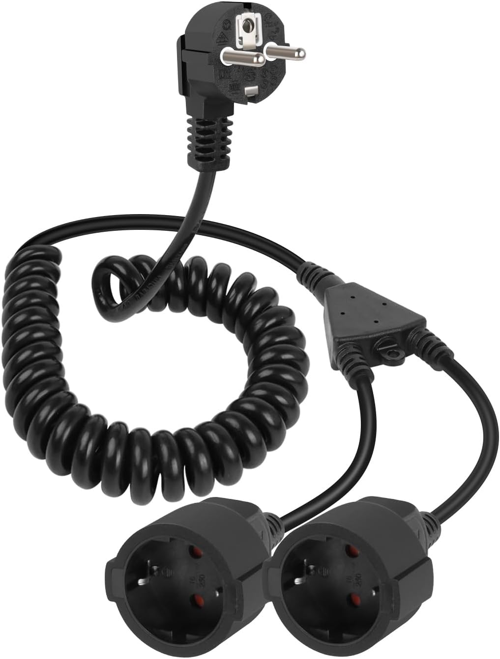 RIIEYOCA Spiral Extension Cable with 2 Schuko Sockets 1.2M
