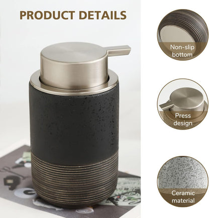 Ceramic Foam Hand Soap Dispenser 12oz Countertop Refillable Pump