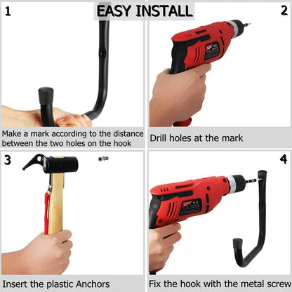 Heavy-Duty Steel Garage Wall Hooks 17cm J-Shaped Storage Hangers