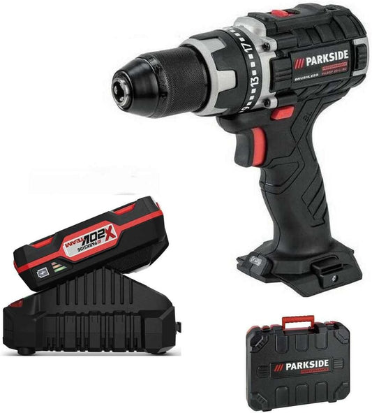 Parkside Performance 20V Cordless Drill: Brushless Motor, Battery, Charger, Case