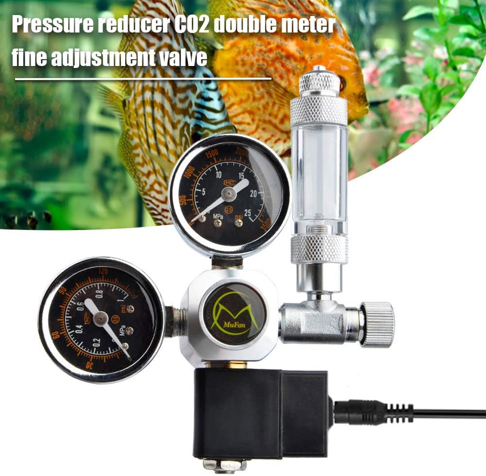 URCheers CO2 Pressure Reducer Dual Gauge with Solenoid Valve and Needle Valve for Aquarium