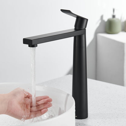DETBOM Modern Black Tall Basin Faucet Single Lever Mixer with Ceramic Valve