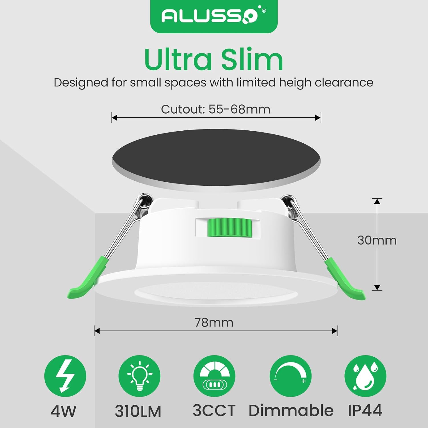 ALUSSO 6-Pack Flat 4W Dimmable IP44 Waterproof LED Ceiling Spotlights, Tri-Color
