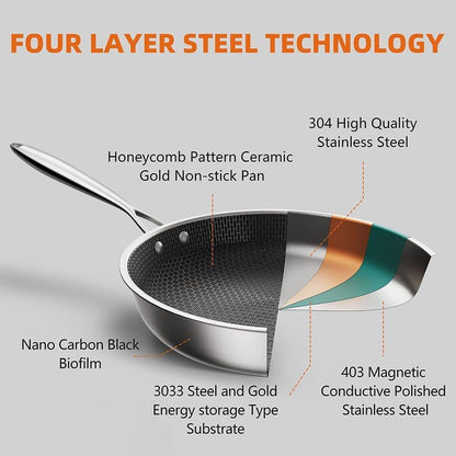 Kiseely Set of 3 Frying Pans, 26 cm + 28 cm + 30 cm, Diamond Non-Stick Frying Pan, Premium Stainless Steel, Suitable for Induction, PTFE Free, PFAS Free, PFOA Free (FG1)