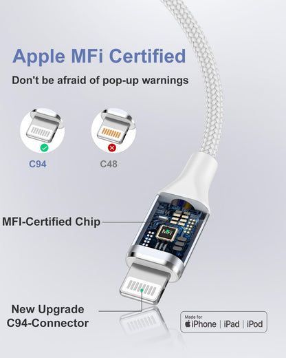 Aioneus USB-C to Lightning Cable 2M MFi Certified Nylon Braided iPhone Fast Charger Cord Compatible with iPhone 14 13 12 11 8 7 Pro Max Mini X XR Plus iPad