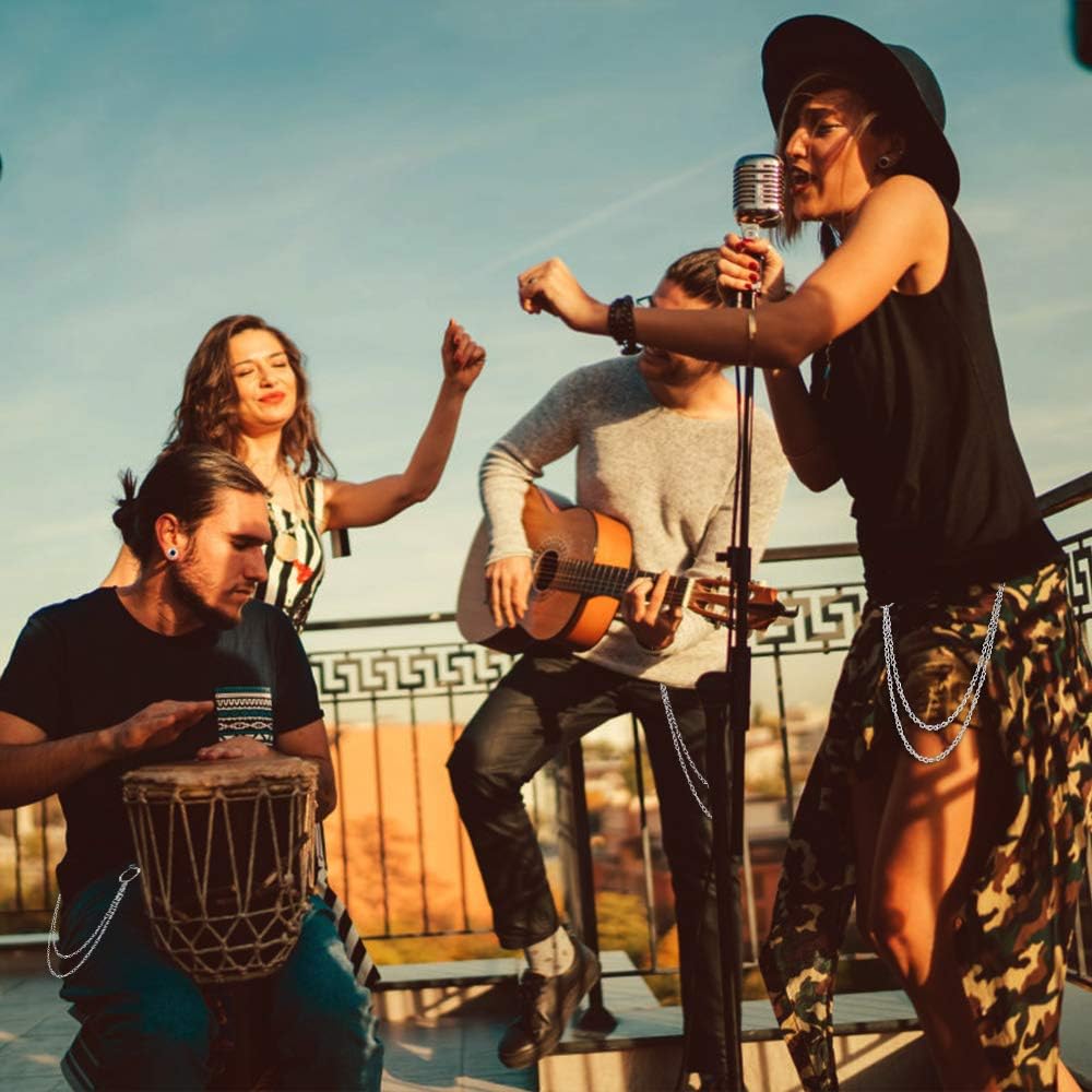 Chudian Double Layer Silver Jean Chains: Punk Gothic Metal Trouser Accessory