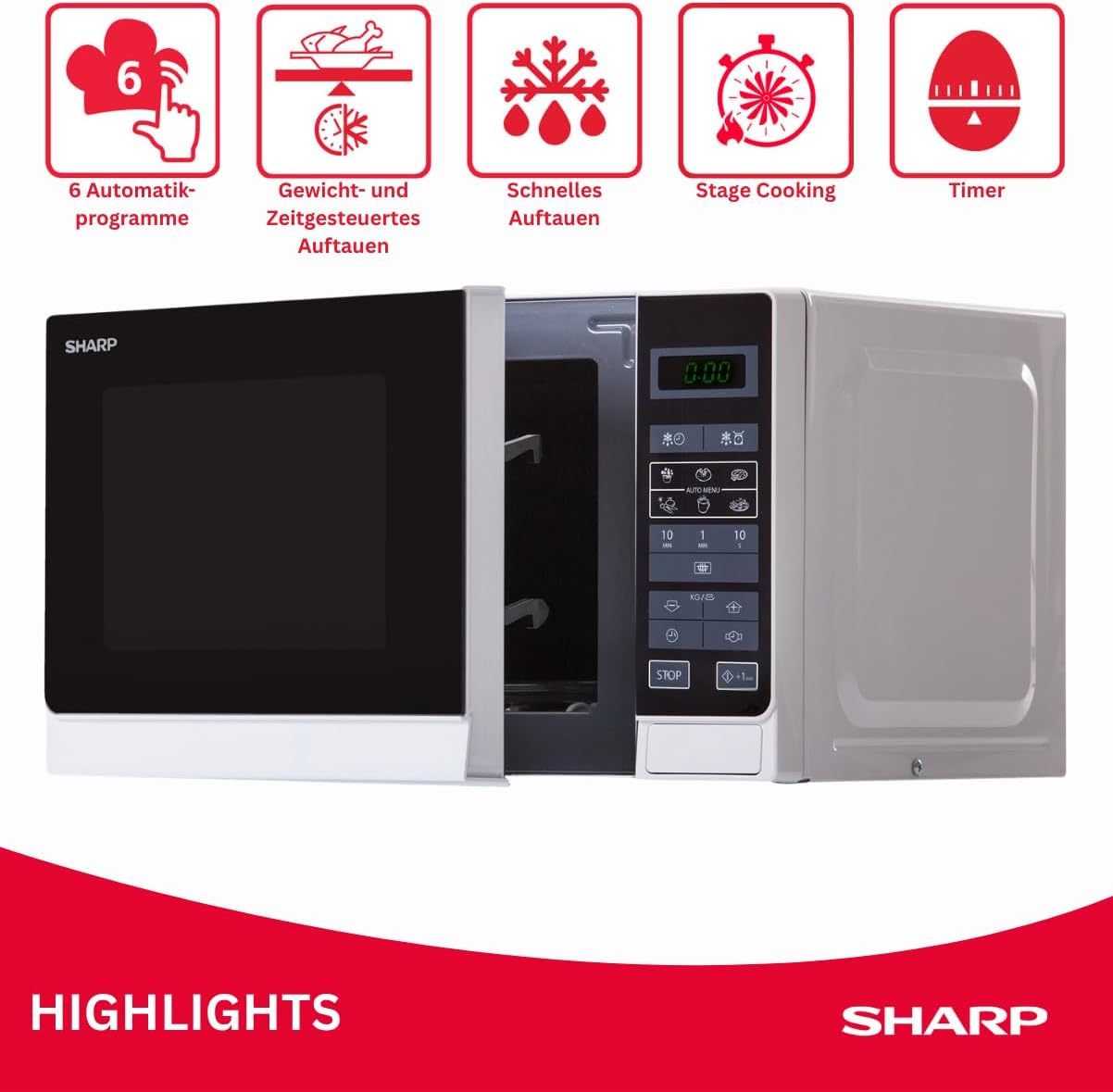 Sharp R242INW Solo Microwave 800W 20L Silver