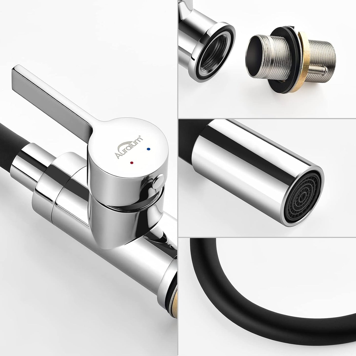 Auralum Black Flexible 360° Rotatable Kitchen Faucet with Aerator