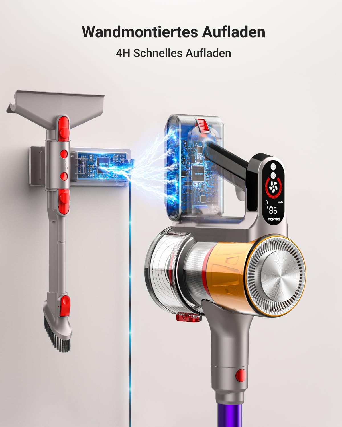 Roanow MarsVac V16 Cordless Vacuum Cleaner, 500W, 40KPa Suction, 60-Minute Runtime