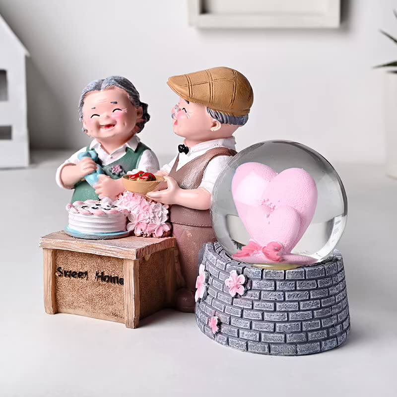 Floweraura LED Snowglobe Old Couple Figurine – Romantic Home Décor