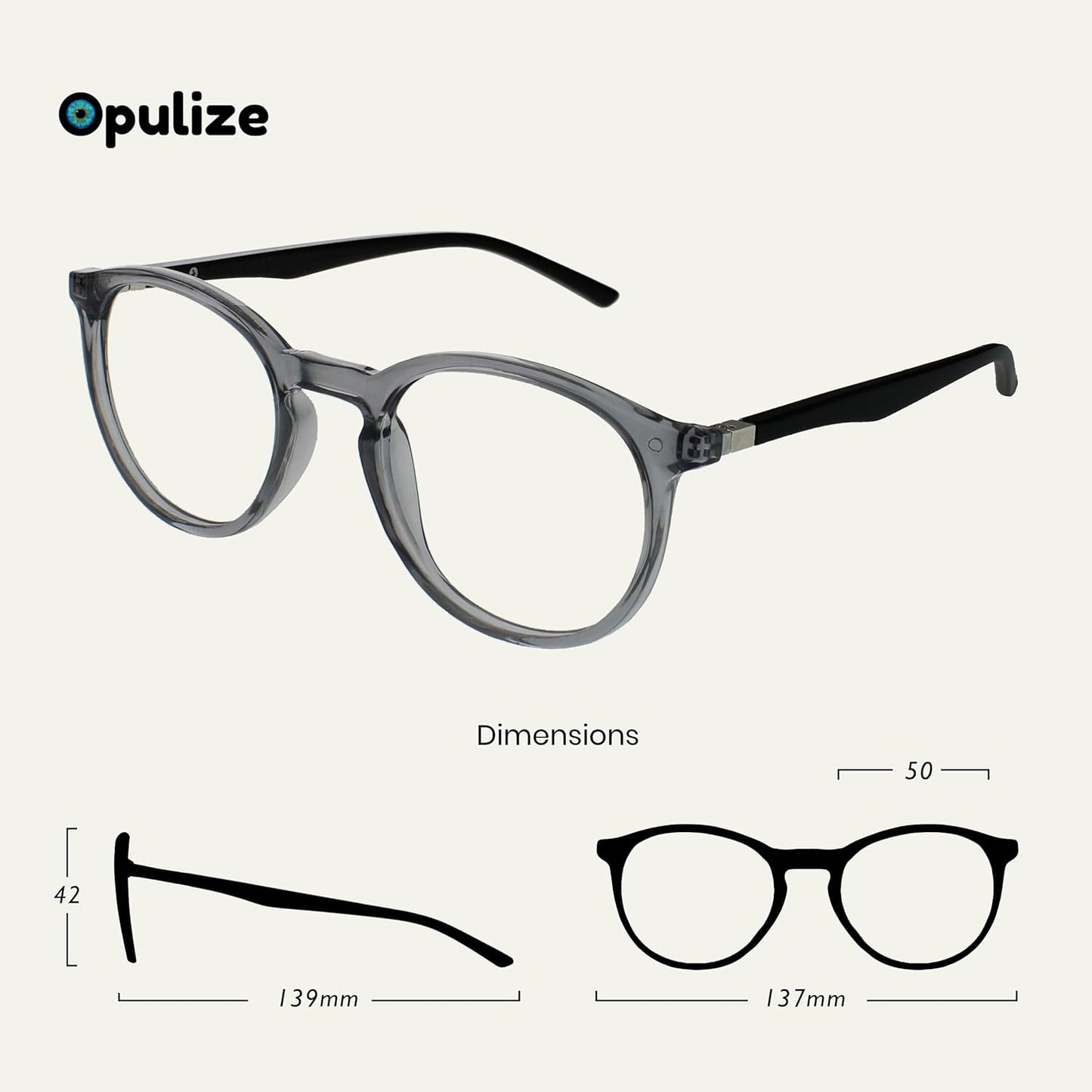 OPULIZE Met Blue Light Reading Glasses Slim Round Frame Anti‑Glare 1.00 Diopter