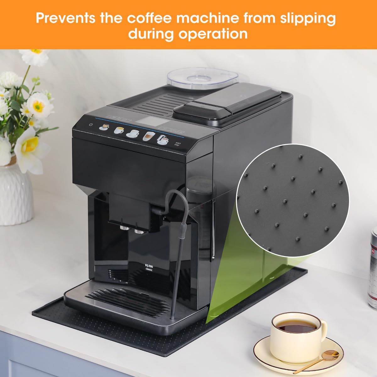AIEVE Black Silicone Mat for Coffee Machines – Non‑Slip 48×30 cm