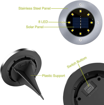 12-Pack Solar Ground Lights 8 LED Warm White IP65 Garden Pathway