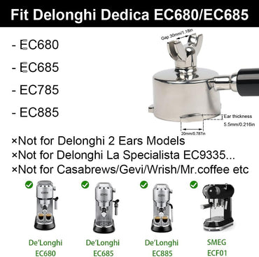 CAPFEI 51mm Triple-Ear Double Spout Portafilter for DeLonghi Dedica Black