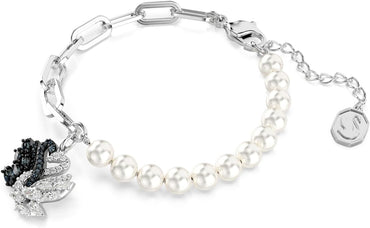 Swarovski Swan Bracelet with Crystal Pearls, Black Rhodium