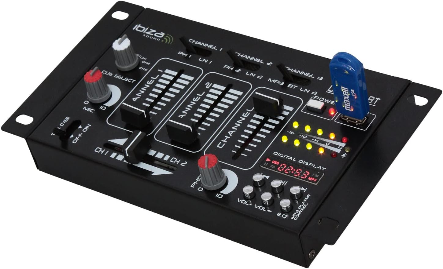 Ibiza DJ21USB-BT Bluetooth USB 4-Channel 7-Input DJ Mixer Console