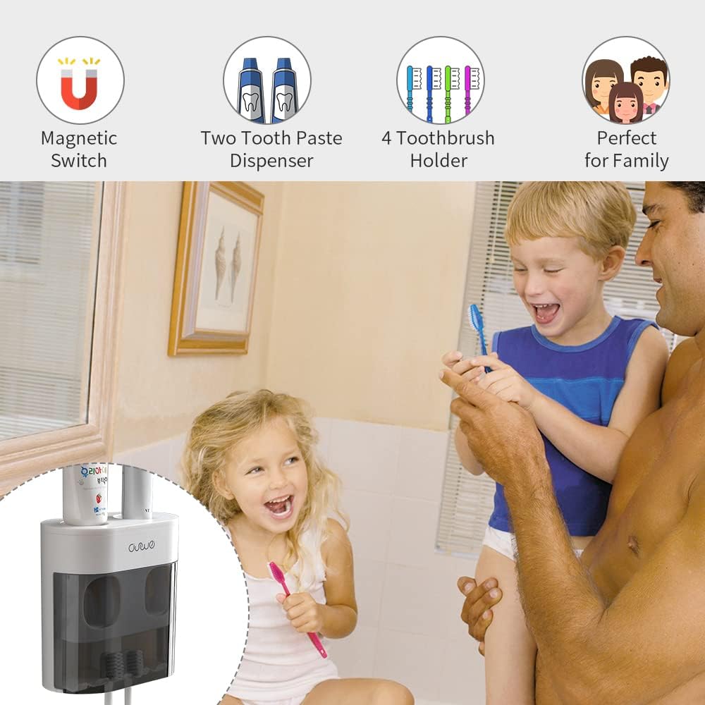 YiliYa Wall Toothbrush Holder with Dual Toothpaste Dispenser Black White