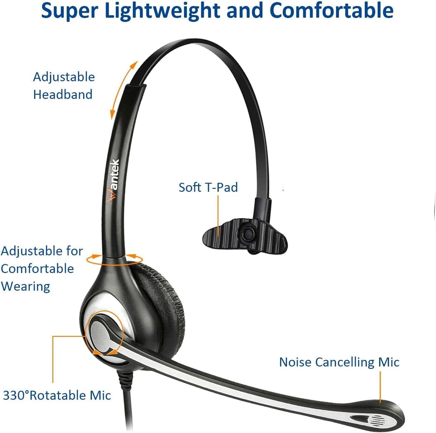 Wantek 6035 Wired On-Ear Headset with Noise-Cancelling Microphone for PC, Laptop, and Smartphones