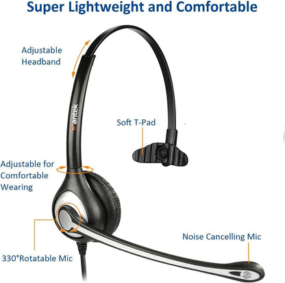 Wantek 6035 Wired On-Ear Headset with Noise-Cancelling Microphone for PC, Laptop, and Smartphones