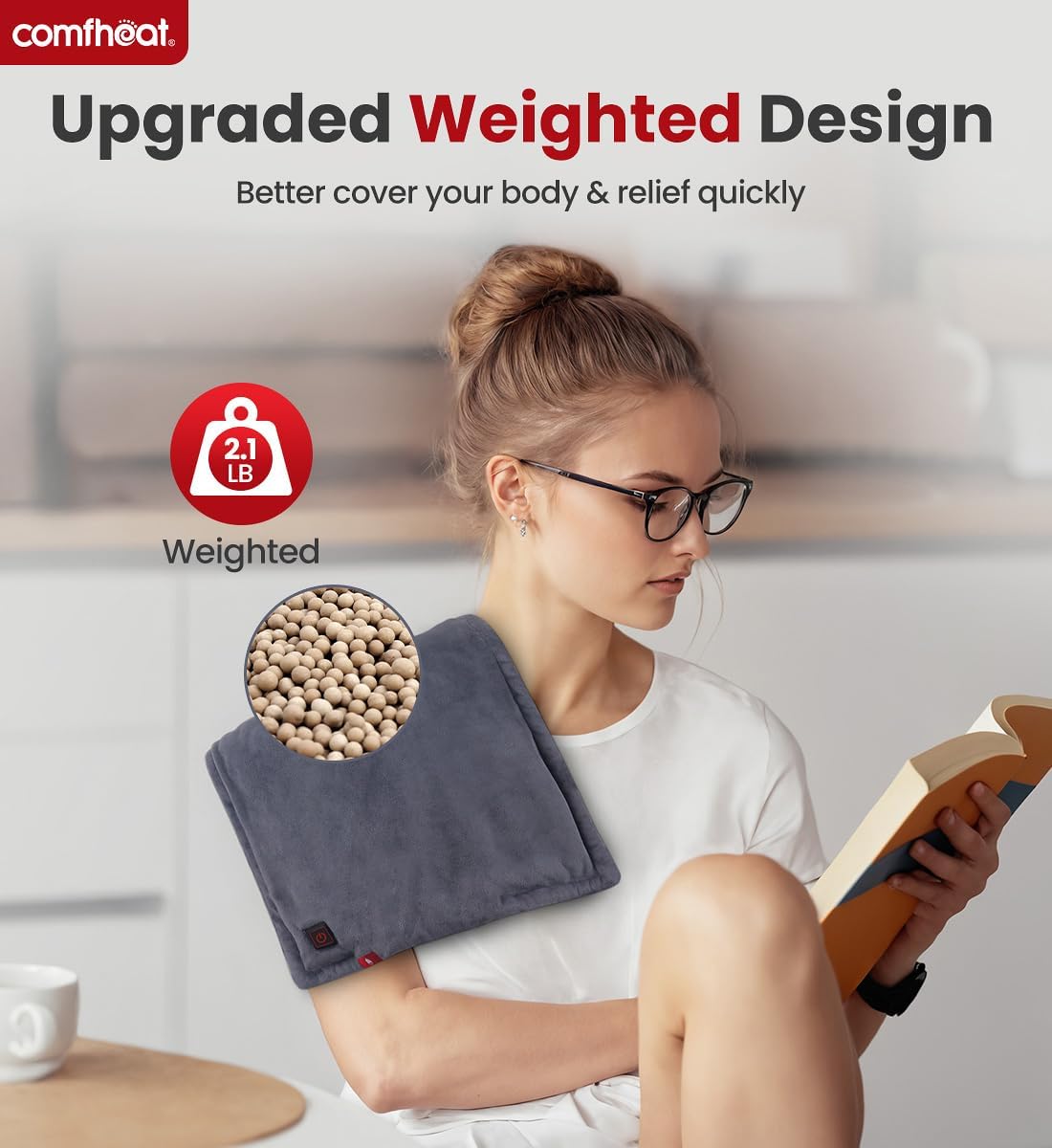 Comfheat Rechargeable Weighted Heating Pad with Battery 3 Heat Settings Grey UK-146