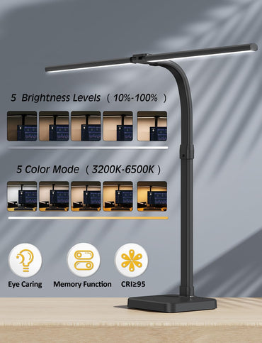 AKRRYR Double-Head LED Desk Lamp with USB & Wireless Charger