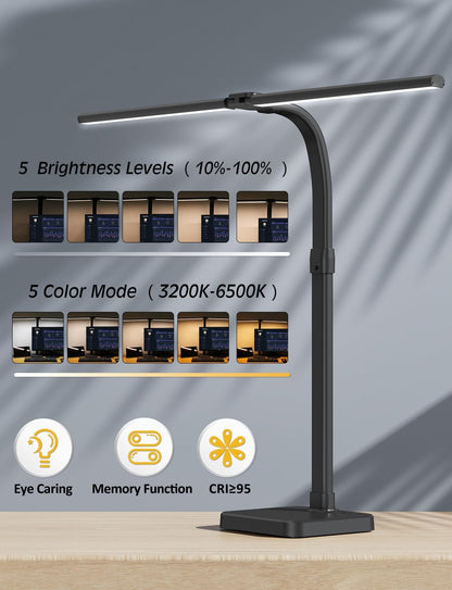 AKRRYR Double-Head LED Desk Lamp with USB & Wireless Charger