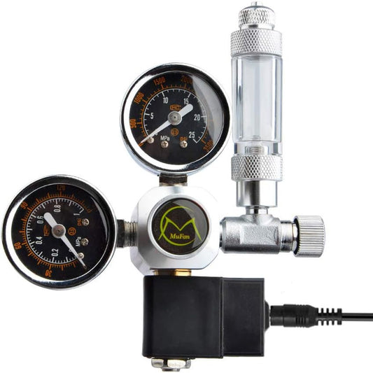 URCheers CO2 Pressure Reducer Dual Gauge with Solenoid Valve and Needle Valve for Aquarium
