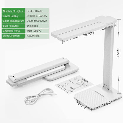 Hepside Double Head LED Desk Lamp Dimmable 3 Color Temperatures USB Touch Control