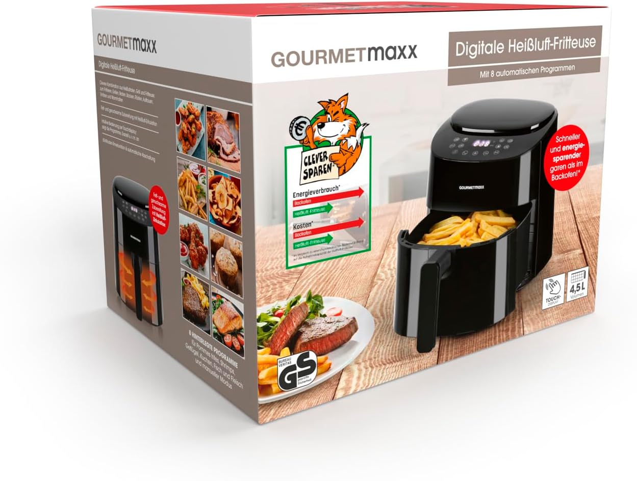 GOURMETmaxx 4.5L 1400W Digital Hot Air Fryer with 8 Programs