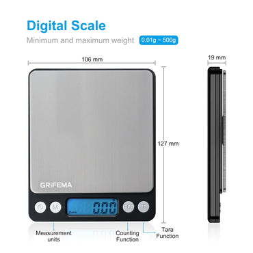 GRIFEMA Digital Kitchen Scale 0.01g‑500g Precise Mini Scale with LCD