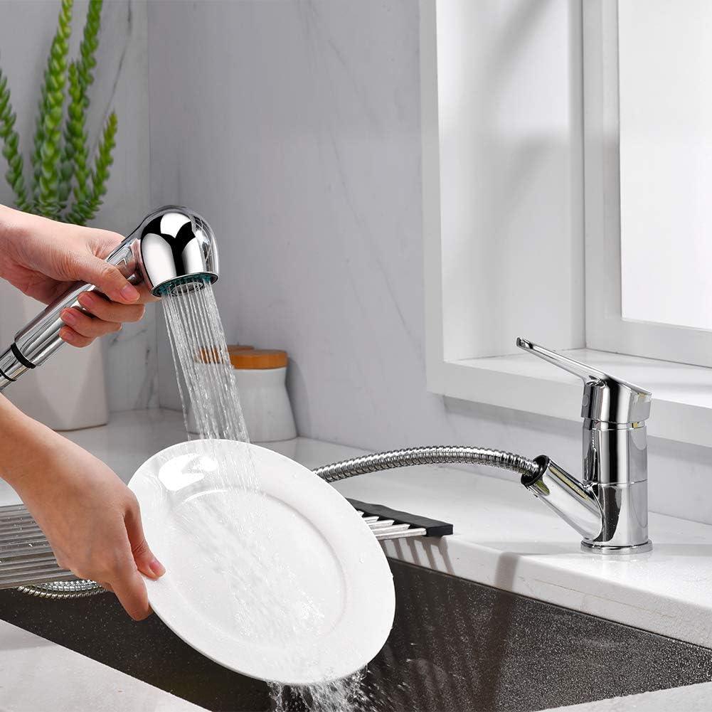 Ibergrif M14550 Kitchen Tap with Shower, Low Spout Sink Tap, 360° Rotatable Kitchen Sink Faucet, Chrome, Silver - Gomix Brands Outlet