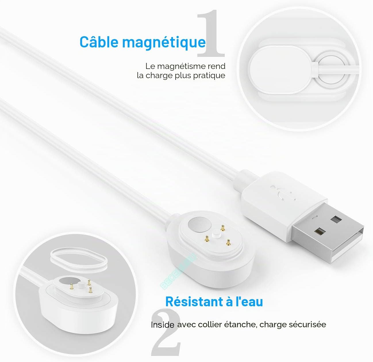 BECEMURU HS0298 Quick Charge 3.0 Magnetic Cable for Arlo Ultra Pro White