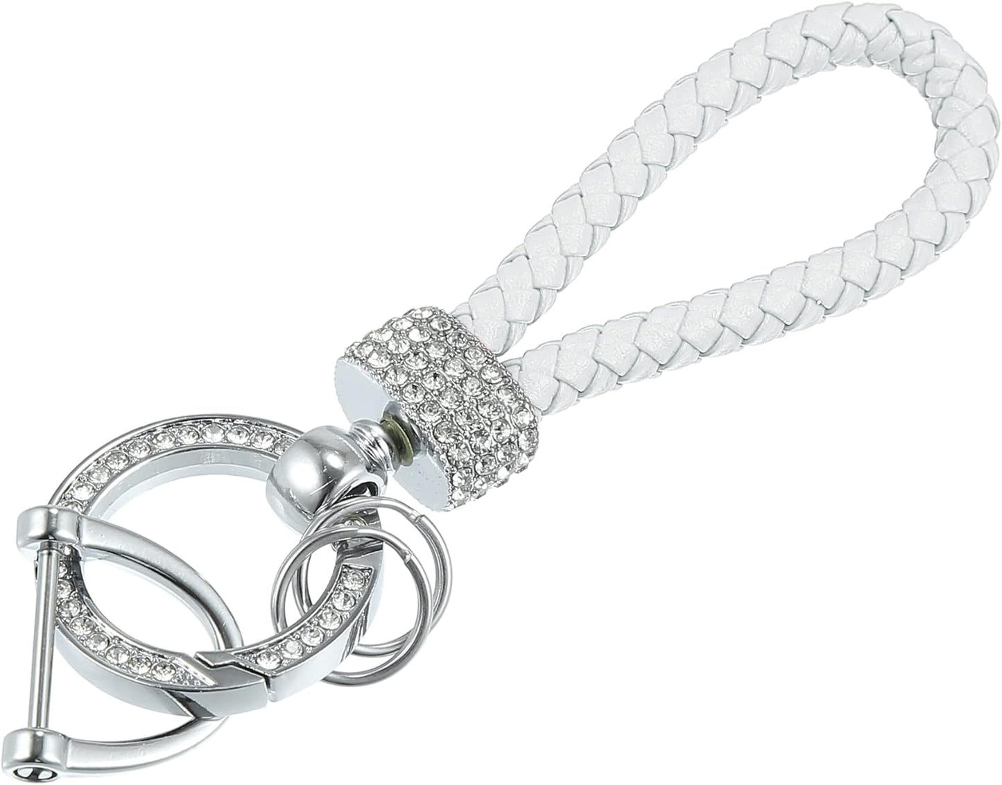 White PU Leather Car Keychain with Sparkling Strass