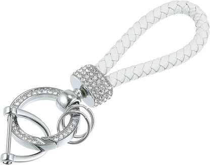 White PU Leather Car Keychain with Sparkling Strass