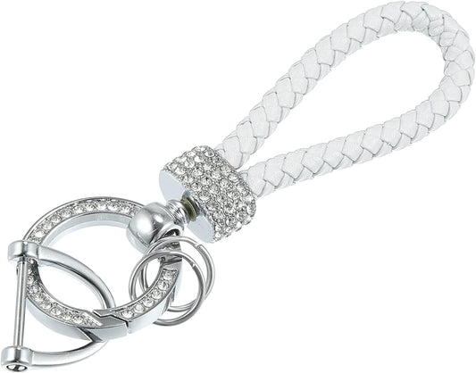 White PU Leather Car Keychain with Sparkling Strass