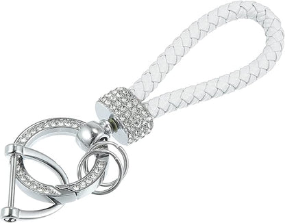 White PU Leather Car Keychain with Sparkling Strass