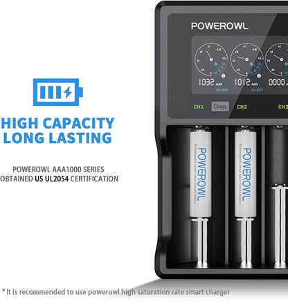 POWEROWL AAA Rechargeable Batteries 1000mAh 1.2V NiMH