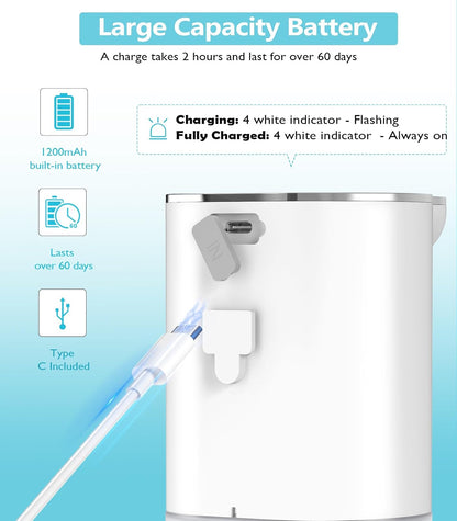 Gcstnn P9 Automatic Soap Dispenser Wall Mount 400ml USB-C Rechargeable IPX5 Waterproof White