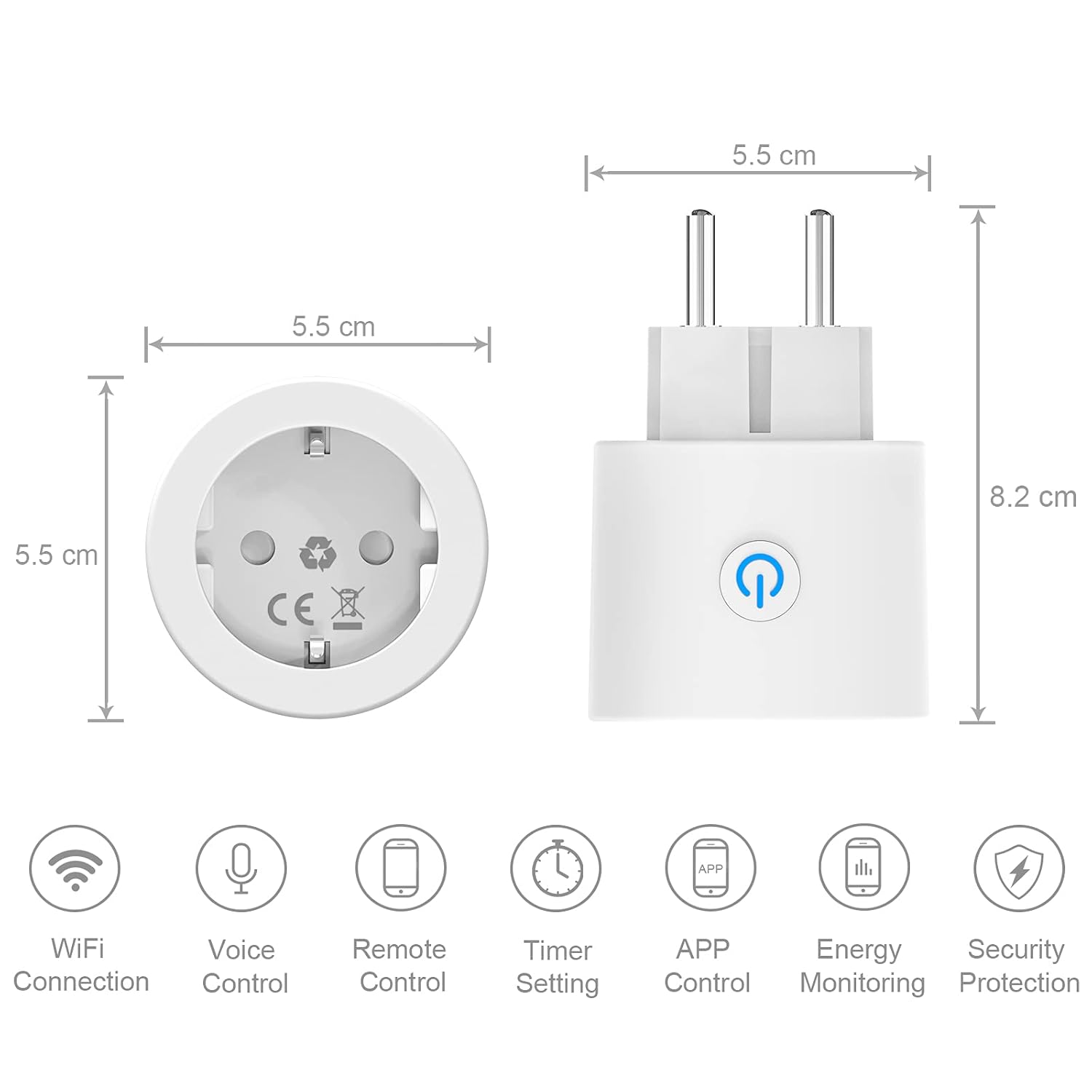 Antela Smart Home WiFi Socket with Power Measurement, Voice Control, 2-Pack