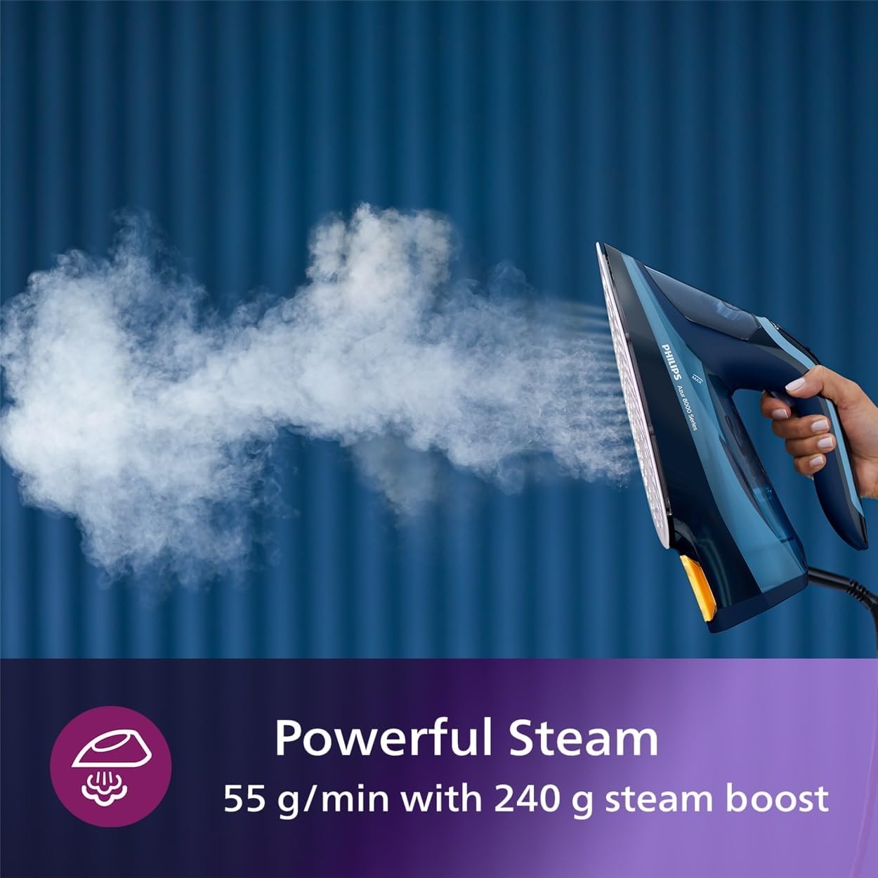 Philips Azur 8000 Series Steam Iron: 3000W, OptimalTEMP, SteamGlide Elite, Light Blue