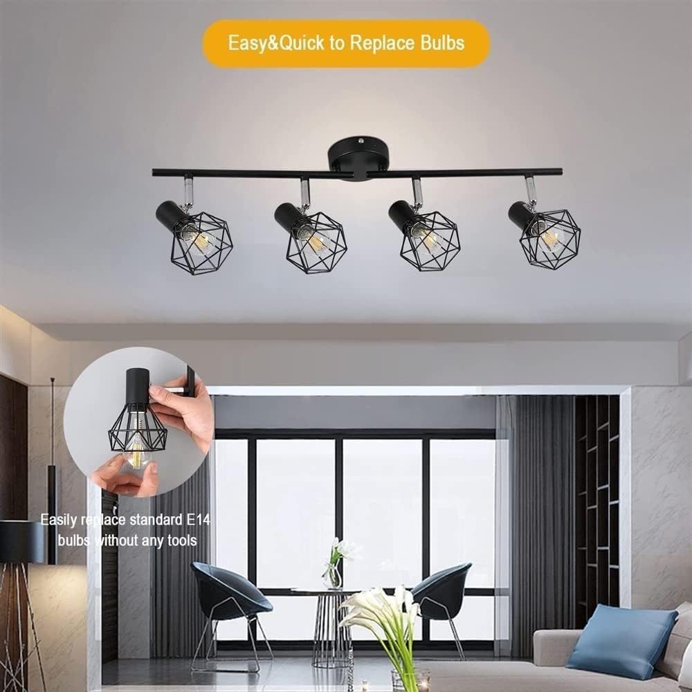 HAZARA 4-Light Adjustable Ceiling Lamp Black Metal Wire Cage Pendant Light