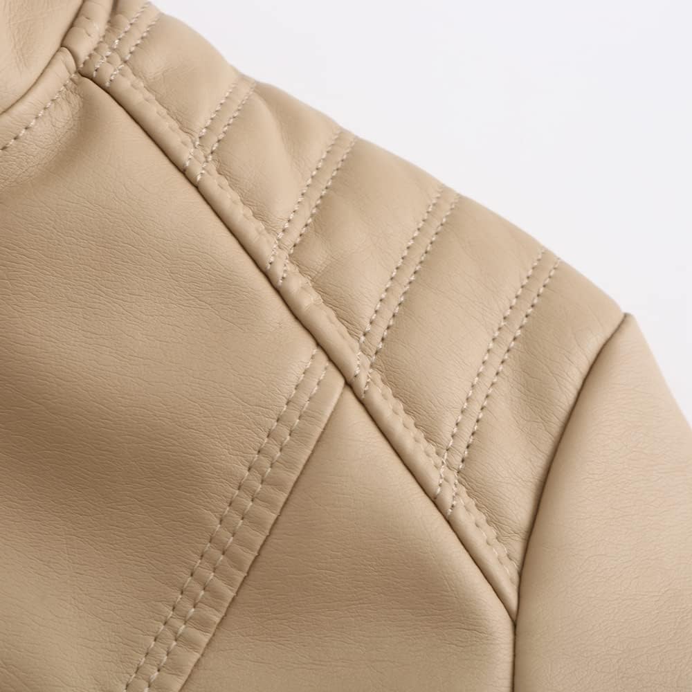 Women's Faux Leather Moto Jacket with Stand-Up Collar, Metal Details