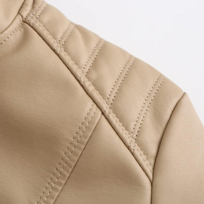 Women's Faux Leather Moto Jacket with Stand-Up Collar, Metal Details
